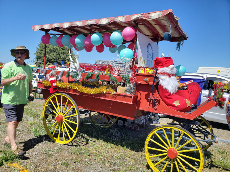 Waterwheel float getting ready for Whakatane Chrismas Parade 2024 2